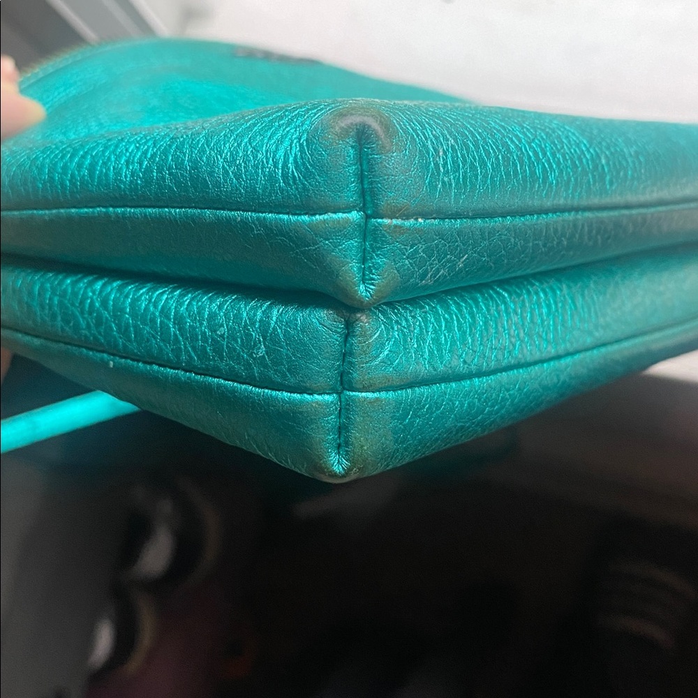 Coach Metallic Teal Pebble Leather Crossbody - Picture 14 of 16